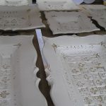 Work is made with terracotta clay, glazed with a variety of earthenware glazes and fired in an electric kiln.