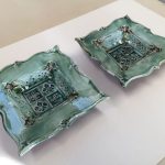 Work is made with terracotta clay, glazed with a variety of earthenware glazes and fired in an electric kiln.